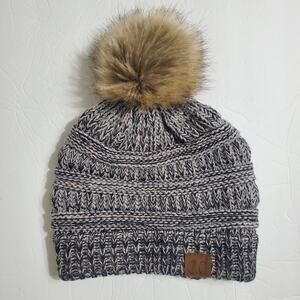 C.C. Beanie Black Grey Marl Slouchy Beanie Tan Black Pompom Winter Snow Cold Hat